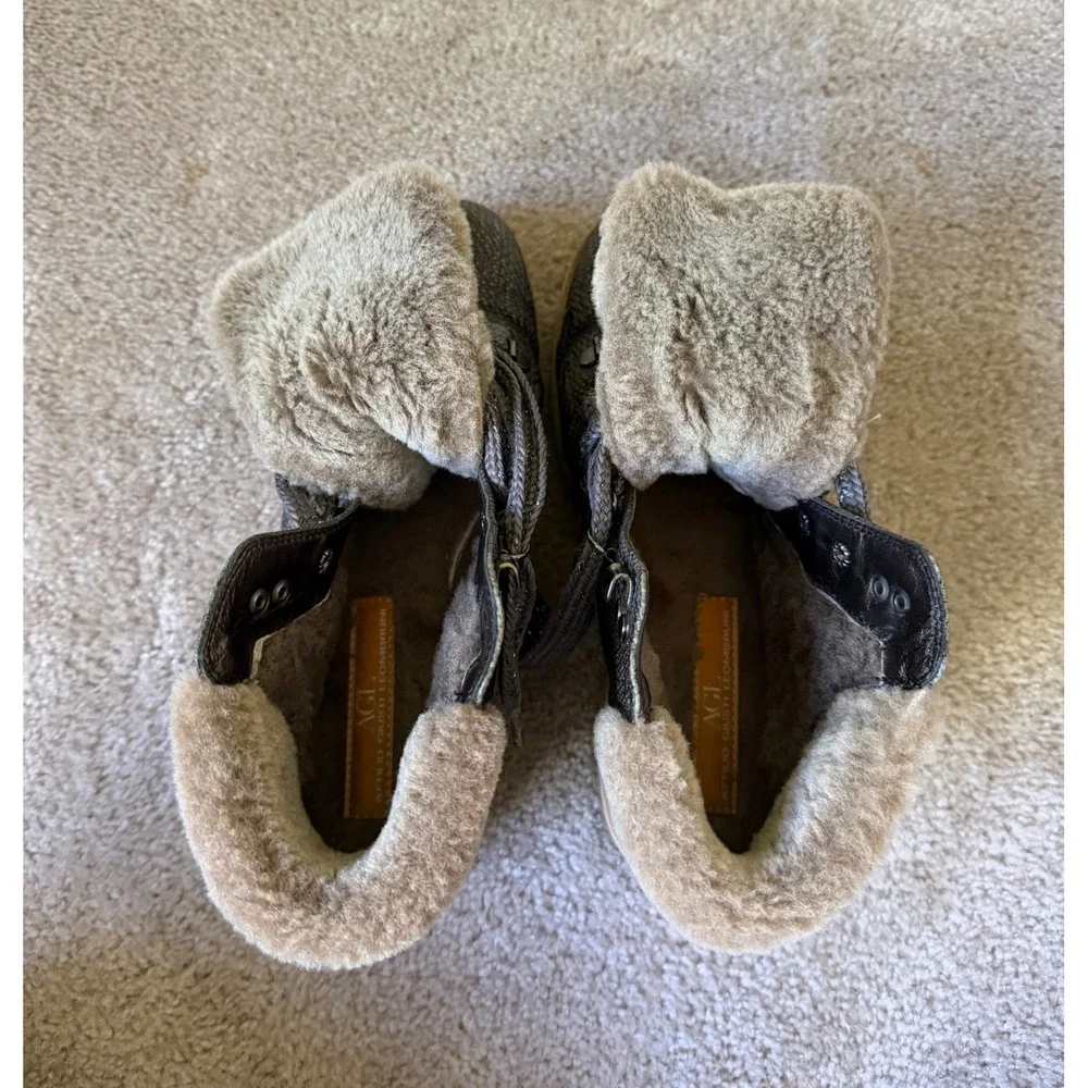 AGL Attilio Giusti Leombruni Boots‎ Grey Herringbone Shearling Lined 8